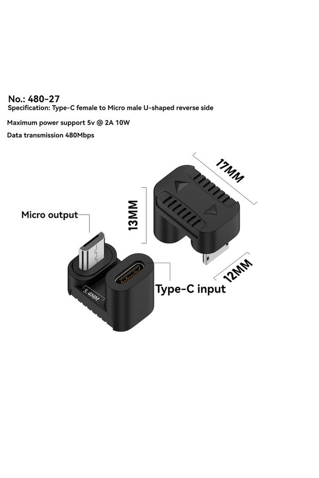27CFTMUFM Type-C Female To Micro Male USB 2.0 Adapter Microphone Interface At 480Mbps Data Transmiss