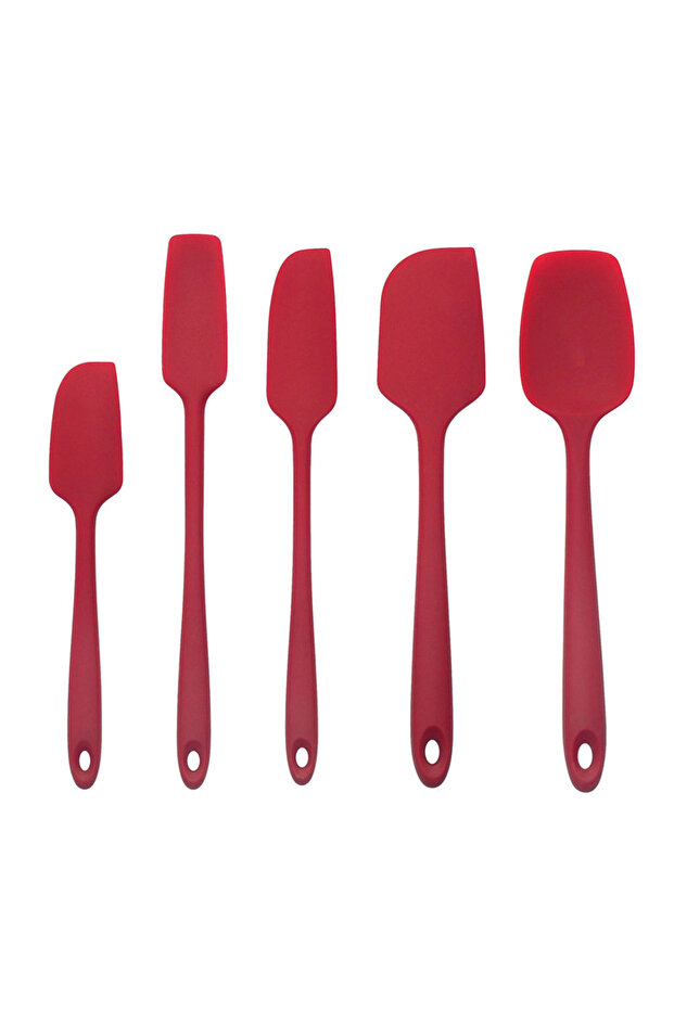 Red Set of 5 Leeseph High Heat-Resistant Premium Silicone Spatula Set, Seamless Design, Non-Stick wi