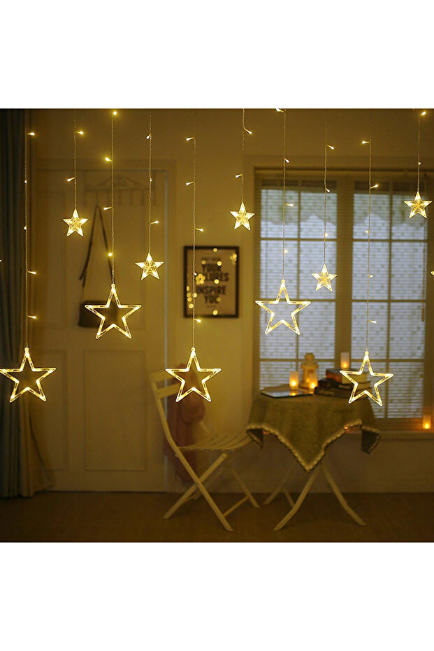 US Plug 110v Warm light 3.5m 138 LED Icicle Star Fairy Lights String Lantern Wreath Curtain Star Wed