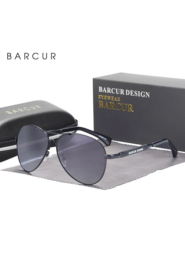 نظارات شمسية مستقطبة بتصميم BARCUR بإطار ميمري باللون الأسود المتدرج للرجال والنساء، نظارات شمسية بايلوت متدرجة