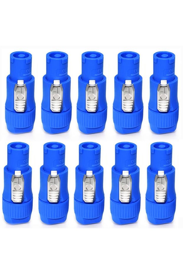 10pcs Blue 10Pcs 3Pin Powercon XLR Connector 20A 250V Power Socket Male Plug Adapter Stage Light LED