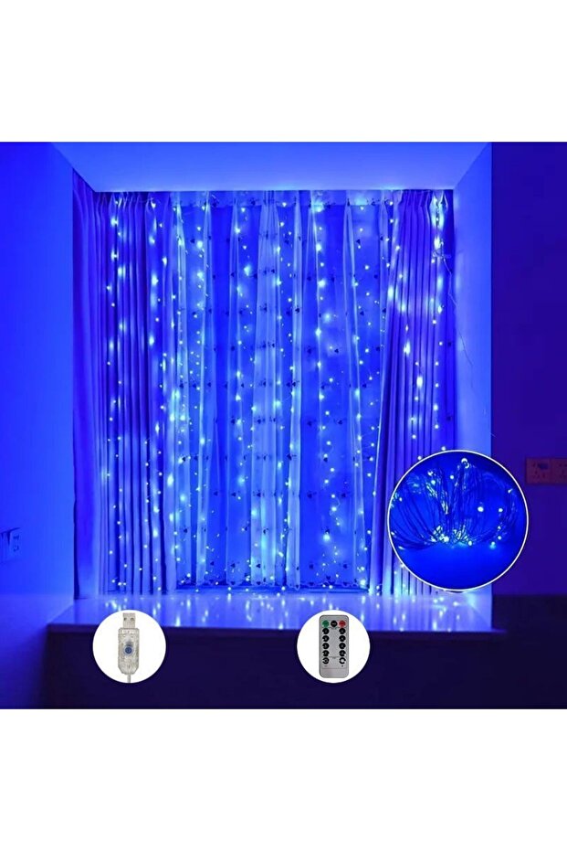 3x1M 100LEDS Blue Christmas Home Decoration USB 8 Modes Fairy Garland Lights LED Curtain String Ligh