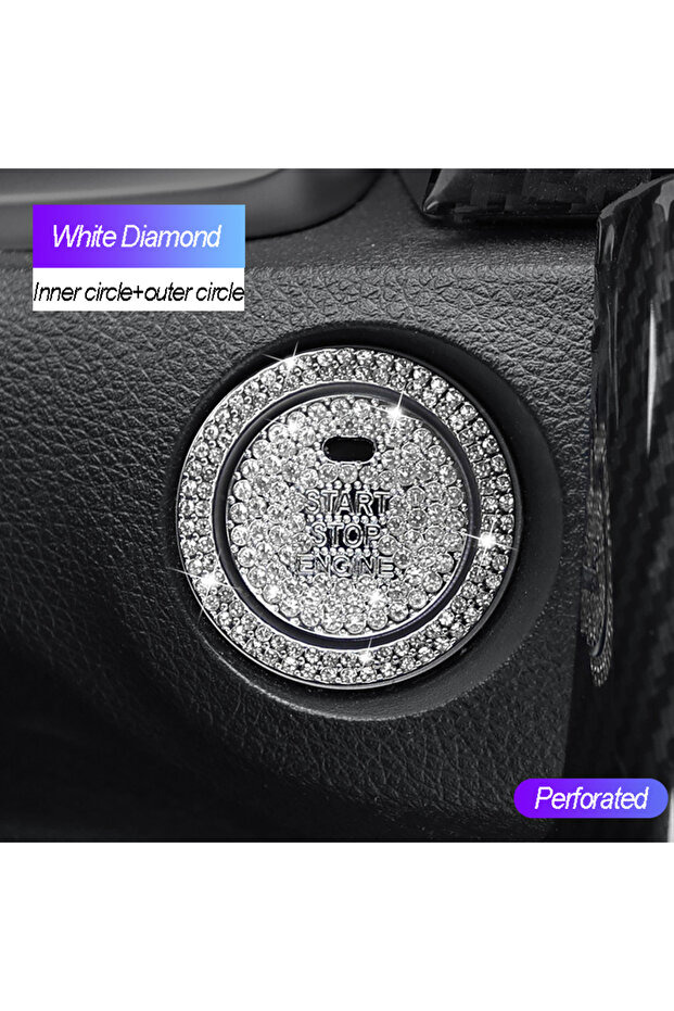 Perforated White 2Pcs/set Car Start Switch Button Auto Decorative Diamond Stickers Rhinestone Ring C