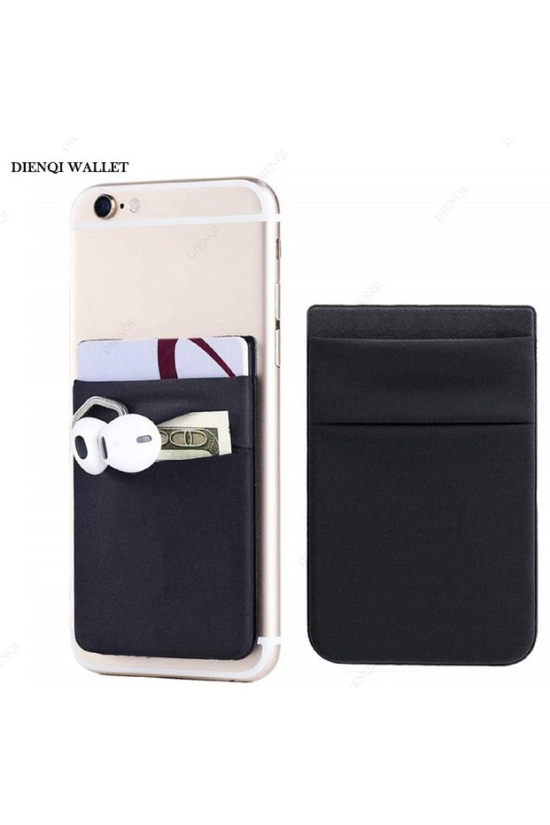 Black Phone Card Sticker Fashion Elastic Cloth Mobile Cell Phone Card Holder Money Clip Wallets Cred