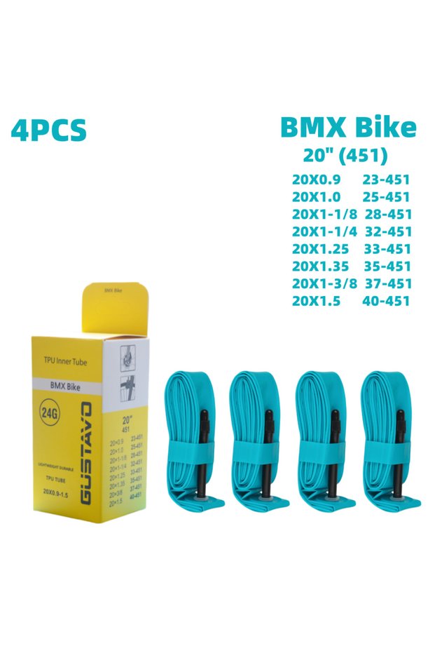 Presta Valve 20Inches 500mm 45mm 4PCS 20X0.9-1.5 451 GUSTAVO TPU Bike Inner Tube BMX Bicycle Tire Tu