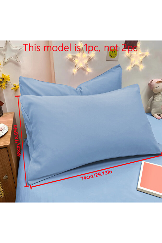 48x74cm Denim blue 1 Piece Of Matte Solid Color Pillowcase, Bedroom Pocket Sealed Soft Pillowcase, B