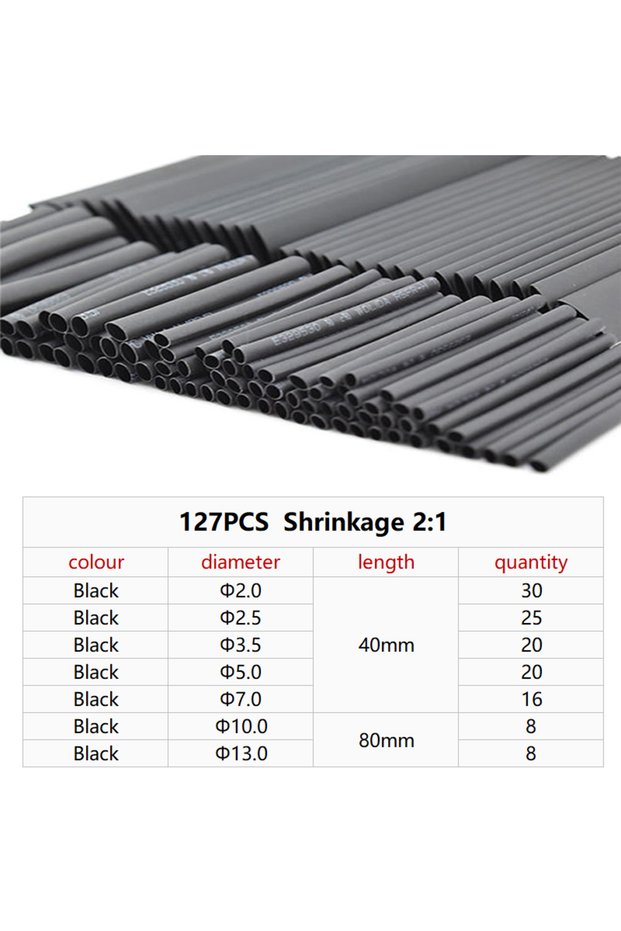 Black-127pcs no box Thermoresistant Tube heat shrink tubing kit, Termoretractil Heat shrink tube Ass