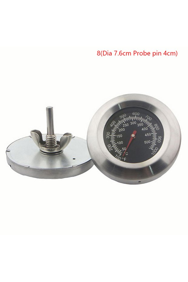 JETTING 8dia7.6cm pin4cm Stainless Steel BBQ Smoker Grill Thermometer Temperature Gauge 50-800 Degre