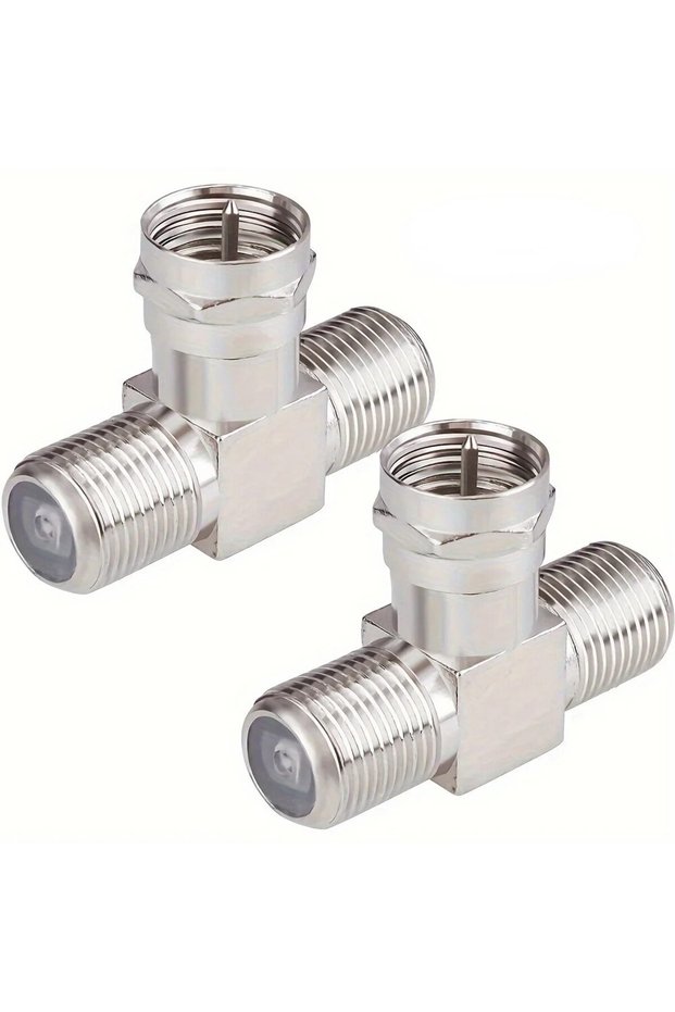 100Pcs & Above T-branch Connector Silver F-Type 3 Way Male to 2 Female Coaxial Cable Connector Split
