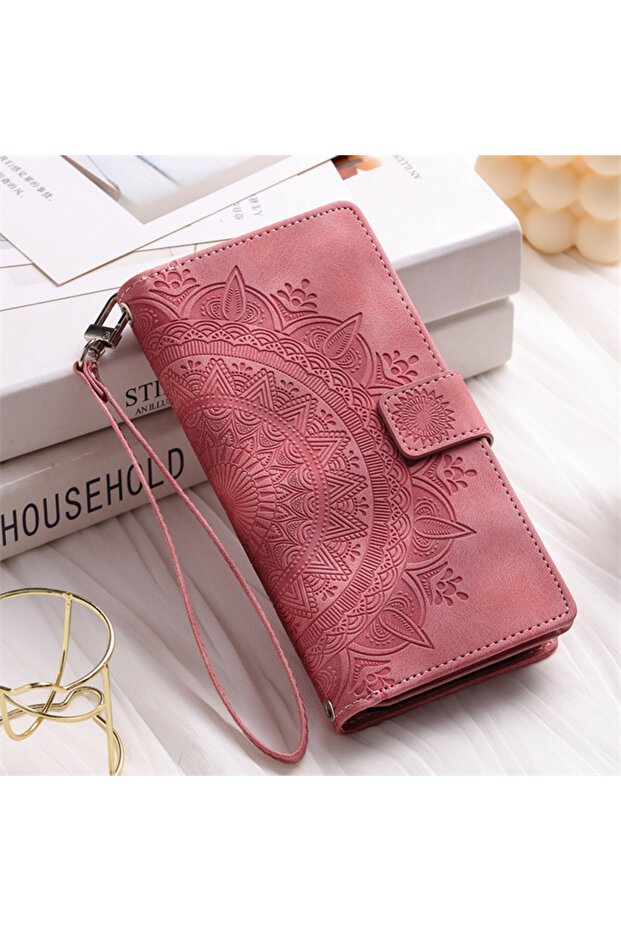 Redmi Note 13 Pro 5G Case & Strap pink Embossing LLeather Wallet Case For Redmi Note 15 14 Pro + 13