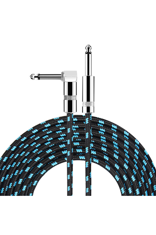 3m- 10ft Blue Electric Guitar Cable, Braided 90‑Degree 1/4 Inch TS 6.5mm Mono Audio Cable, Noise Red