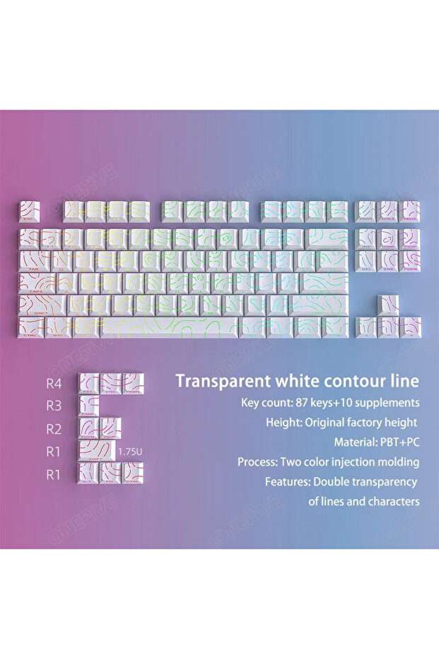 97keys-White Contour 4.0 Side Engraved Keycap PBT Translucent 97 Key Gaming Mechanical Keyboard Key
