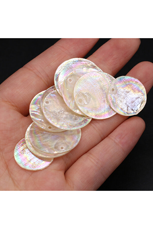 25mm D 10pcs Round Disc Mirror Shell Beads Pendant Beige Mother of Pearl Shell Charms for Handmade E