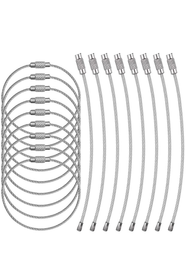 10PCS Silvery 10/50/100Pcs Wire Keychain Cable Stainless Steel Wire Key Ring Cable Loop Rings for Ha