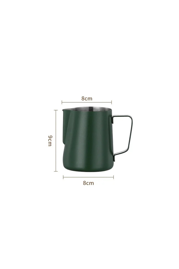 350ML Dark Green Coffee Milk Frother Jug with Scale 304 Stainless Steel Streamlined Pointed Mouth Hi
