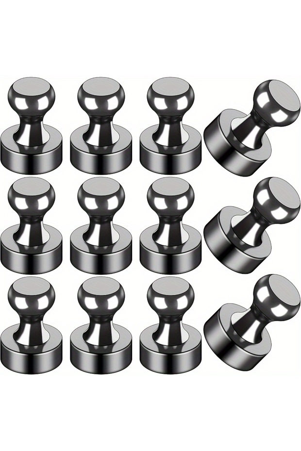 12x16mm 12Pcs Black Black Neodymium Magnetic Push Pins - Strong Refrigerator & Whiteboard Magnets fo