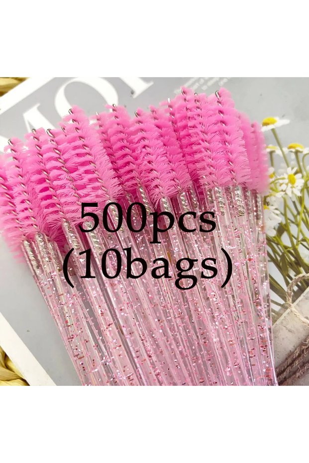 500pcs Crystal pink 500Pcs Crystal Eyelash Makeup Brush Diamond Handle Mascara Wands Eyelash Extensi