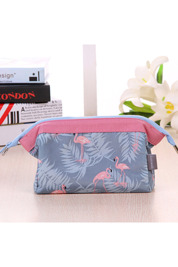Blue Flamingo Canvas Waterproof Makeup Bag Small Size Portable Makeup Bag Travel Portable Makeup Bag