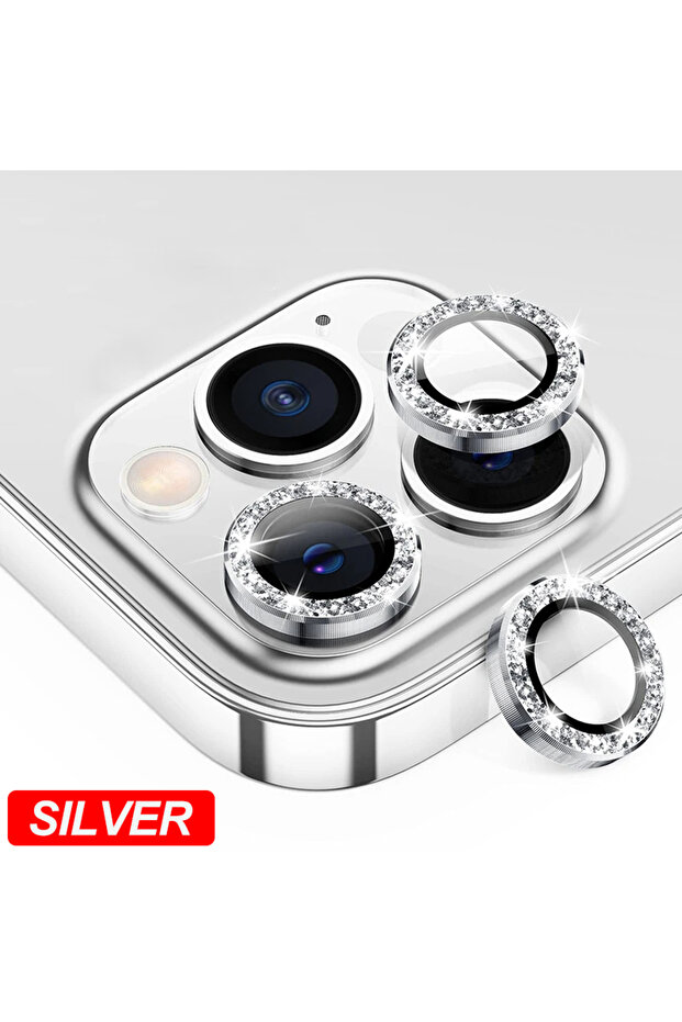 واقي عدسة الكاميرا الفضي لجهاز iPhone 11 (قطعتين) لهاتف iPhone 11 12 13 Pro Max Mini 14 15 Pro Max Diamond