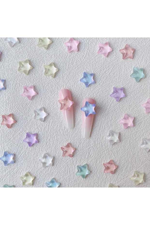 20pcs Mix 20pc Starry Sky Mocha Star Nail Art Accessory Cute K9 Star Crystals Resin Nail Charms Mult