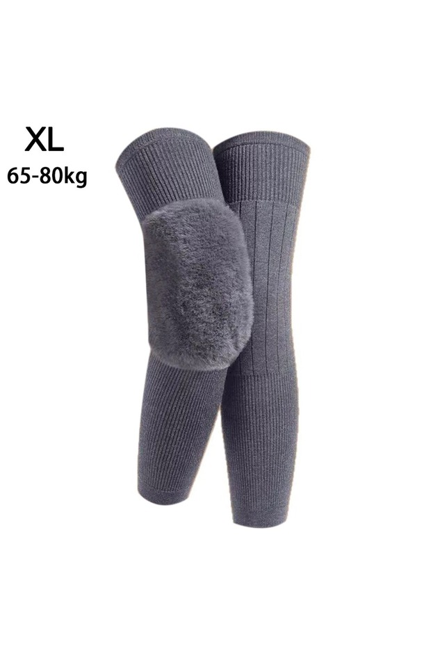 Grey XL-Hairy- New Plus Velvet Winter Knee Pads Universal Windproof Coldproof Warm Knee Sleeve Thick