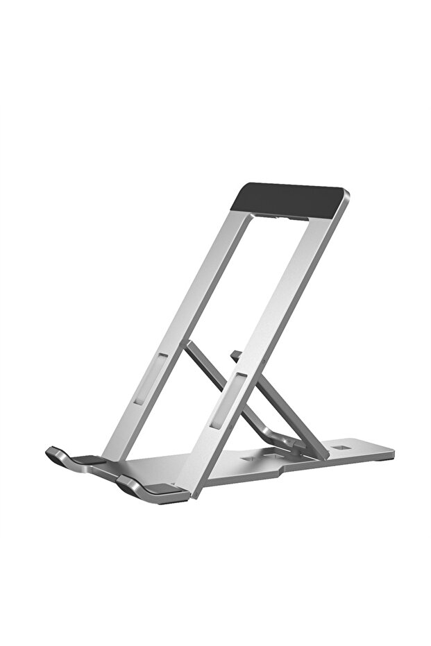 Silver Adjustable Lazy Phone Stand for Desk, Newest Aluminum Alloy Foldable Cell Phone Holder for IP