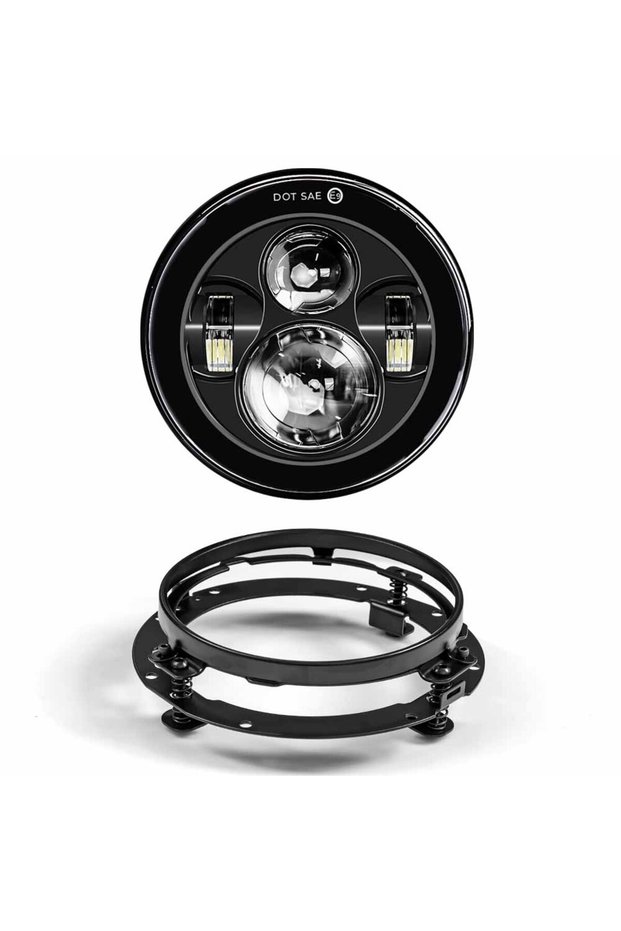 Black NO DRL Motorcycle 7 inch Moto LED Headlight with 4-1/2" 4.5inch LED Auxiliary Fog Passing Ligh