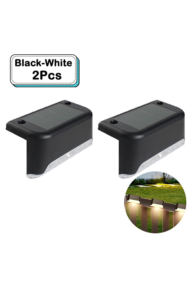 Black-White 2 Pcs Outdoor Solar Step Lights Warm White LED Waterproof Stair Path Lighting for Garden