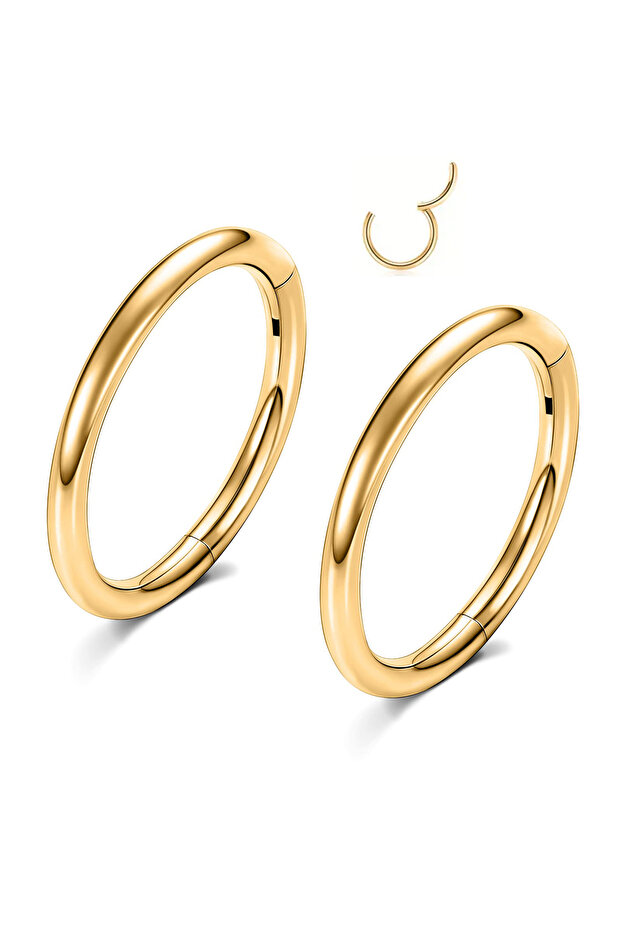 16G(1.2mm-Dia.10mm) 2PCS-Gold Hinged Nose Ring Hoop Septum Hoop Ring Tragus Rook Ring Piercing Jewe