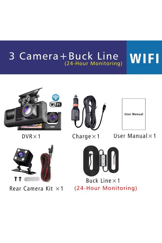 DX82-Wifi 3 Len-BL 1080P 3 Channel Lens WiFi Dash Cam Car DVR Interior Vehicle Camera Mini Recorder