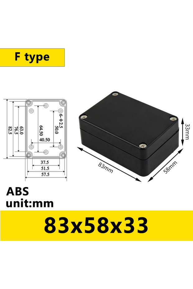 FB83X58X33 صندوق بلاستيكي أسود مقاوم للماء للاستخدام الخارجي، حافظة أدوات إلكترونية، صندوق كهربائي