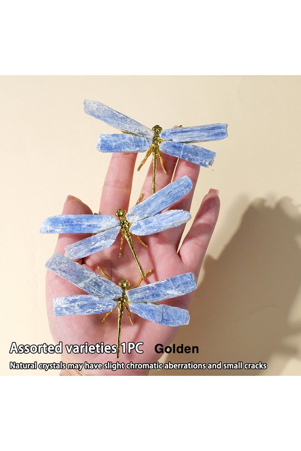 1pc Golden 1pc Natural Crystal Kyanite Dragonfly Ornament Raw Stone Animal Home Decoration Holiday G