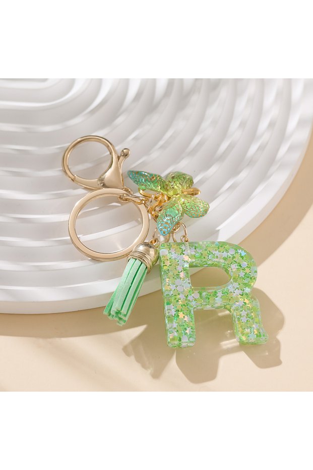 R 1pc Cute Color Initial Letter A-Z Resin Green Butterfly Lobster Key Ring Key Chains DIY Crafts Jew