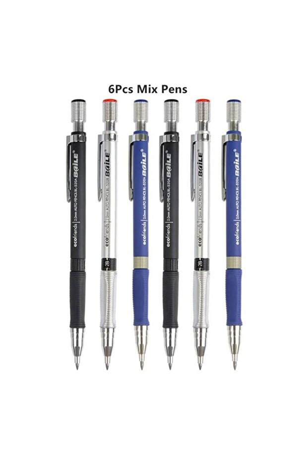 6Pcs Mix Pencil Mechanical Pencils Set 2.0mm with 2B Black/Colors Lead Refill Eraser for Student Wri