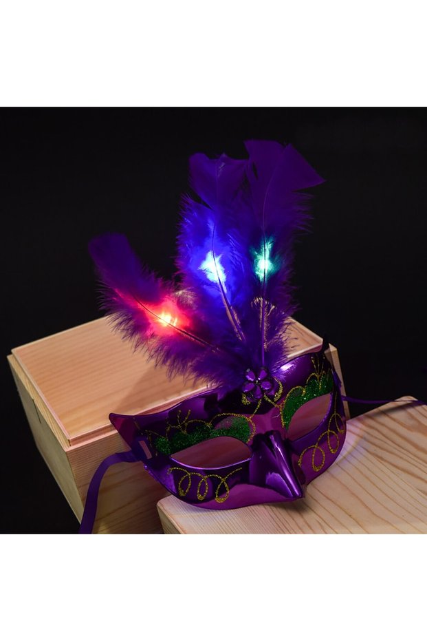 Purple Glowing Feather LED Masks Venice Carnival Halloween Christmas Light Up Masks Masquerade Birth
