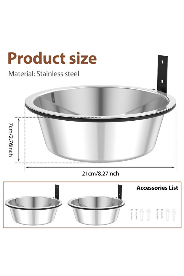 8 inches 2PCS One Set 2 Pack Wall Mounted Dog Bowl Foldable Stainless Steel Raised Dog Food and Wate