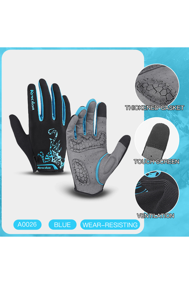 L A0026-BU Outdoor Cycling Gloves Full Finger Shockproof Microfiber Wear Resistant Breathable Anti-s