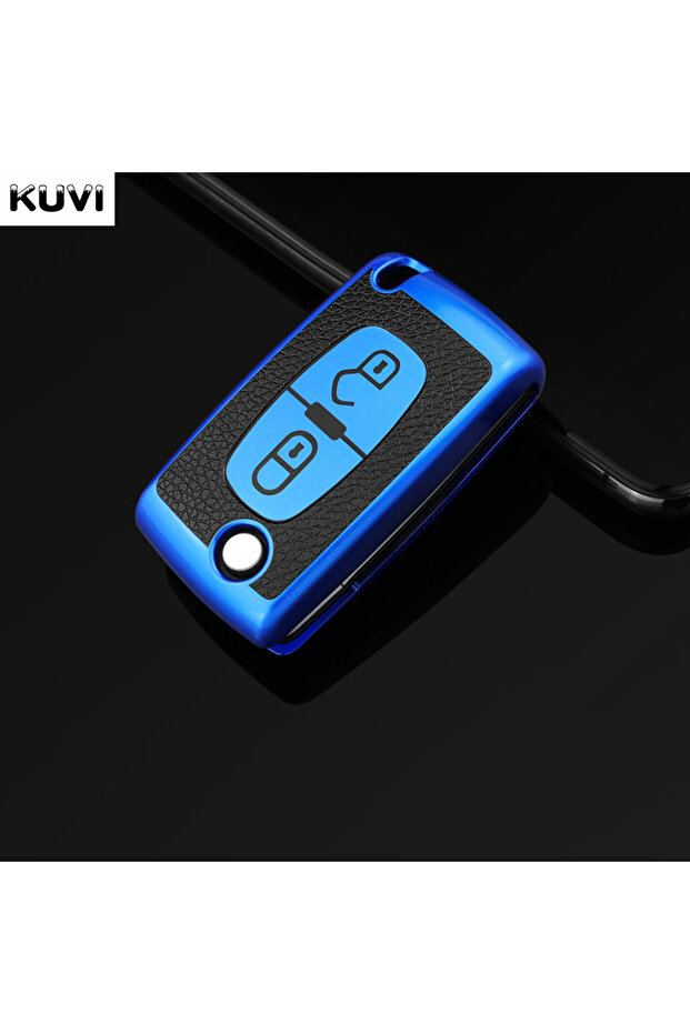 2 button Blue Leather TPU Car Remote Key Case Cover Shell Fob For Peugeot 107 207 307 308 407 607 30
