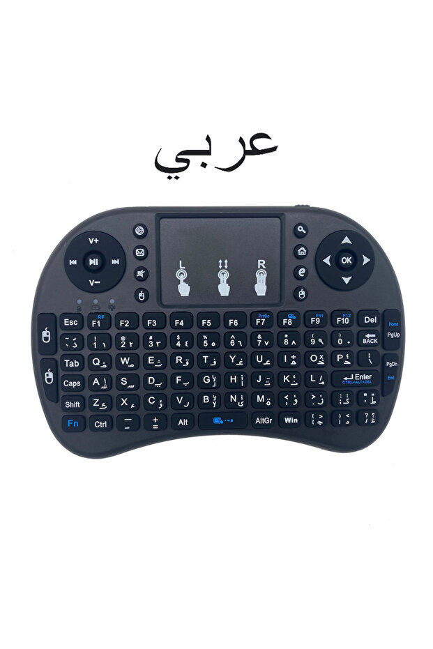 لوحة مفاتيح لاسلكية صغيرة i8 بإصدار الليثيوم تعمل باللمس 2.4 جيجاهرتز باللون الأسود الكلاسيكي باللغة الفرنسية والإسبانية والروسية