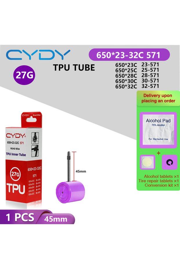 Presta Valve 650x23-32C 1PC 45mm CYDY Road Bicycle TPU Inner Tube 650x23C 25C 26C 27C 28C 30C 32C Cy