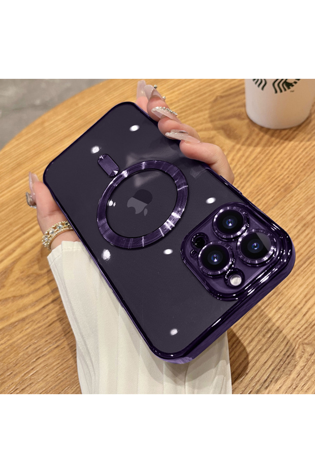 For iPhone 14Pro Max dark purple For Magsafe Fashion Plating Lens Protector Case For iPhone 11 12 13