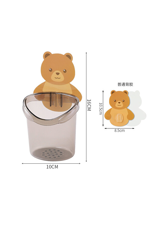 Grey 2pcs Bathroom Bear Toothbrush Holder Wall Mounted Non-Stick Bear Cuddle Shelf Kids Toothbrush H