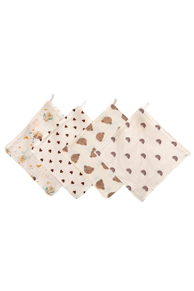 4PCS 4pcs New Baby Washcloth Newborn Burp Cloth Square Towels Cute Koala Bear Pure Cotton Soft Absor