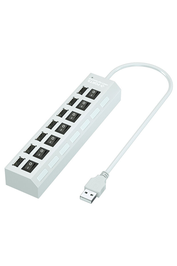 WHITE USB Hub 7 Port Multi USB Splitter Power Adapter Multiple Expander With On Off Switch For PC La