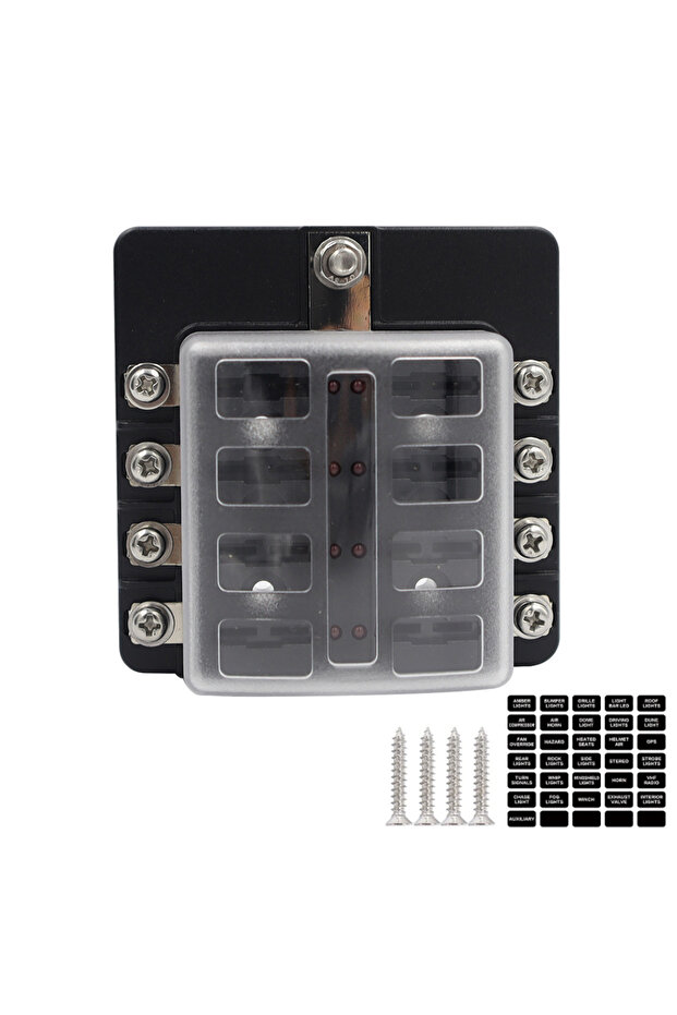 8 Ways Blade Holder Fuse Box 12/10/8/6 Ways Modified Terminal Block Fuse with LED Warning Light 12V~