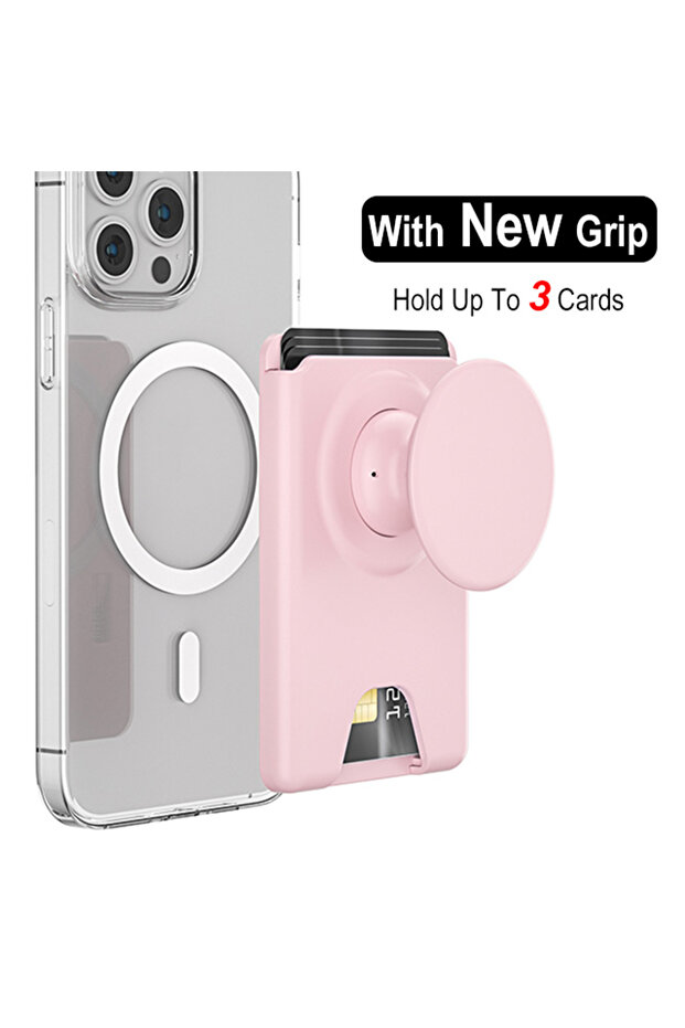 Pink Grippopso Universal Magnetic Wallet With Expanding Phone Grip,Phone Card Holder Solid SocketWal