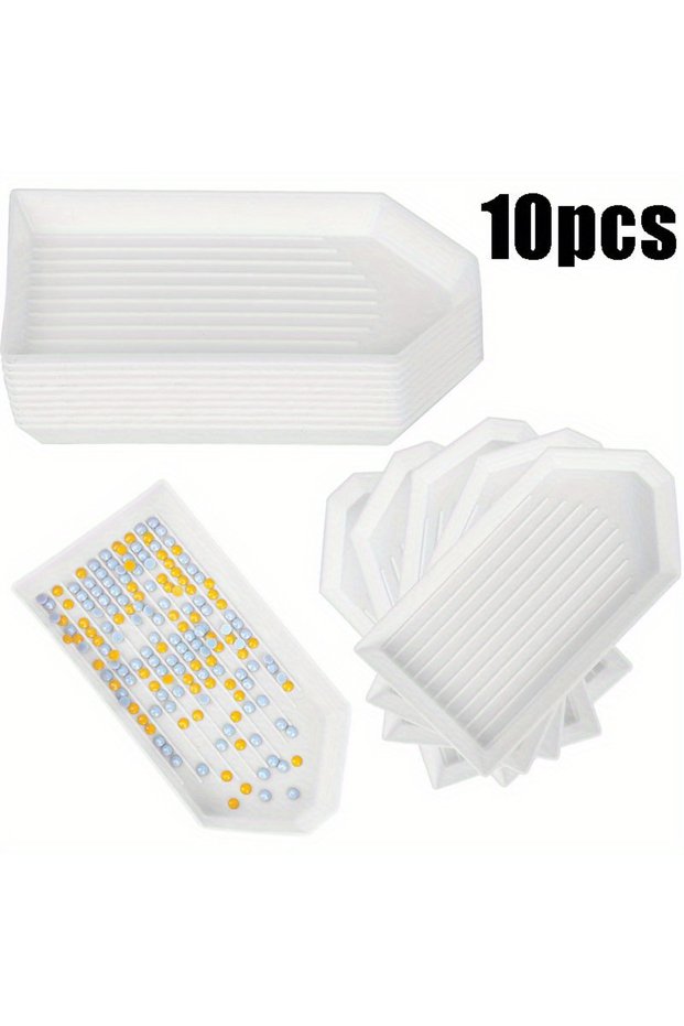 White 10PC 10pcs Diamond Painting Trays, Diamond Art Beads Sorting Plate, DIY Craft Diamond Painting