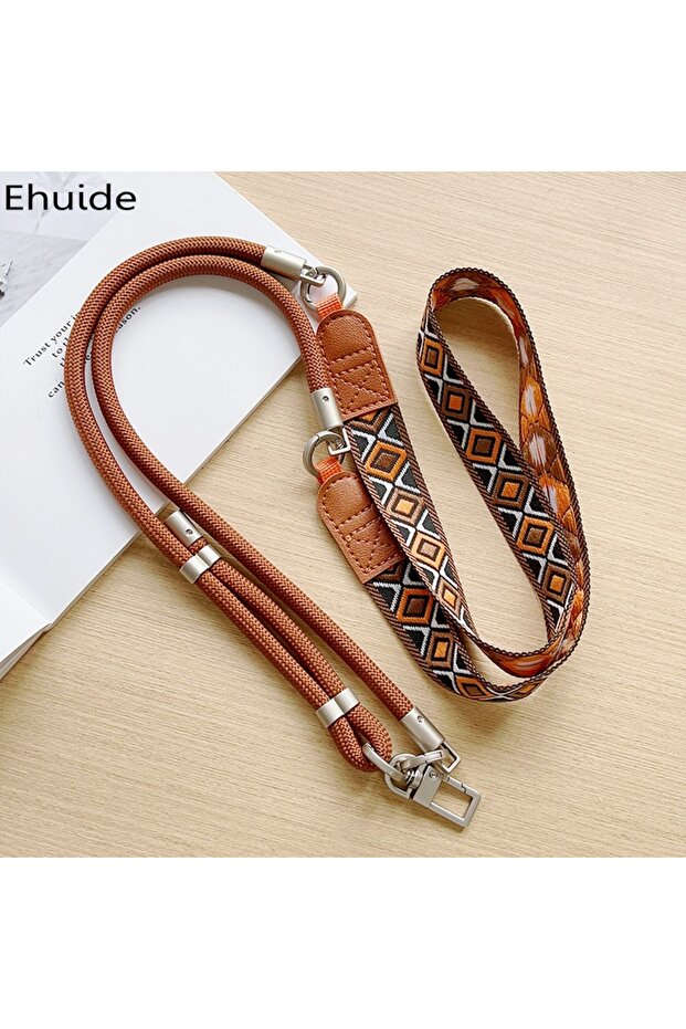 brown Hao Retro Adjustable Lanyard 130CM Crossbody Neck Cord Wrist Strap All Phone Case Chain Ethnic