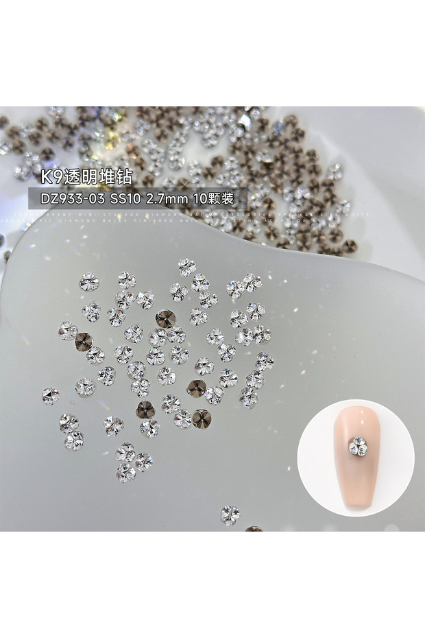 2.7mm-10pcs 10Pcs 3D K9 Clear Nail Art Rhinestones 2-6mm Sparkle Mini Diamonds Nail Art Decorations