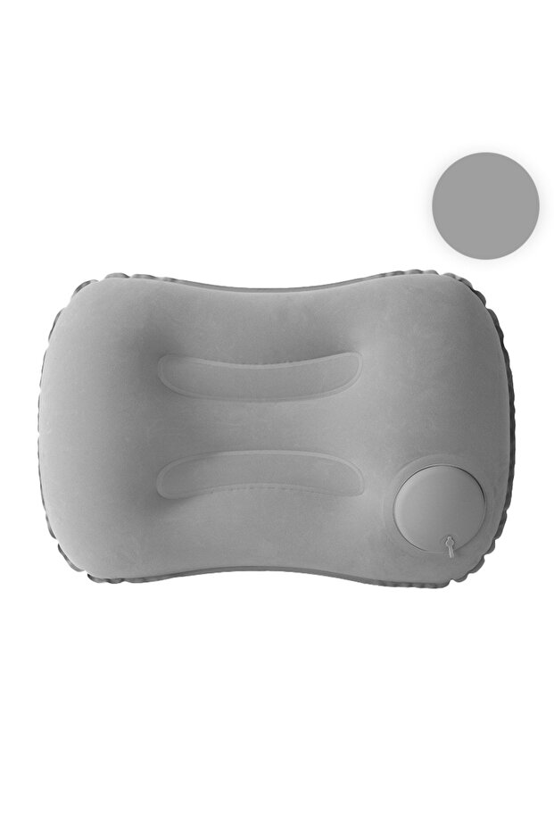 GRAY 1pc Press And Inflate Portable Neck Pillow, Detachable For Cleaning, Suitable For Outdoor Trave